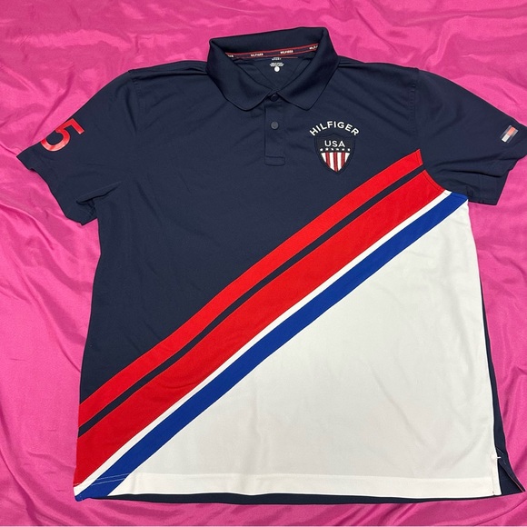 Tommy Hilfiger Sport Short Sleeve Golf Polo Red White And Blue Usa Size Xl - Picture 1 of 6